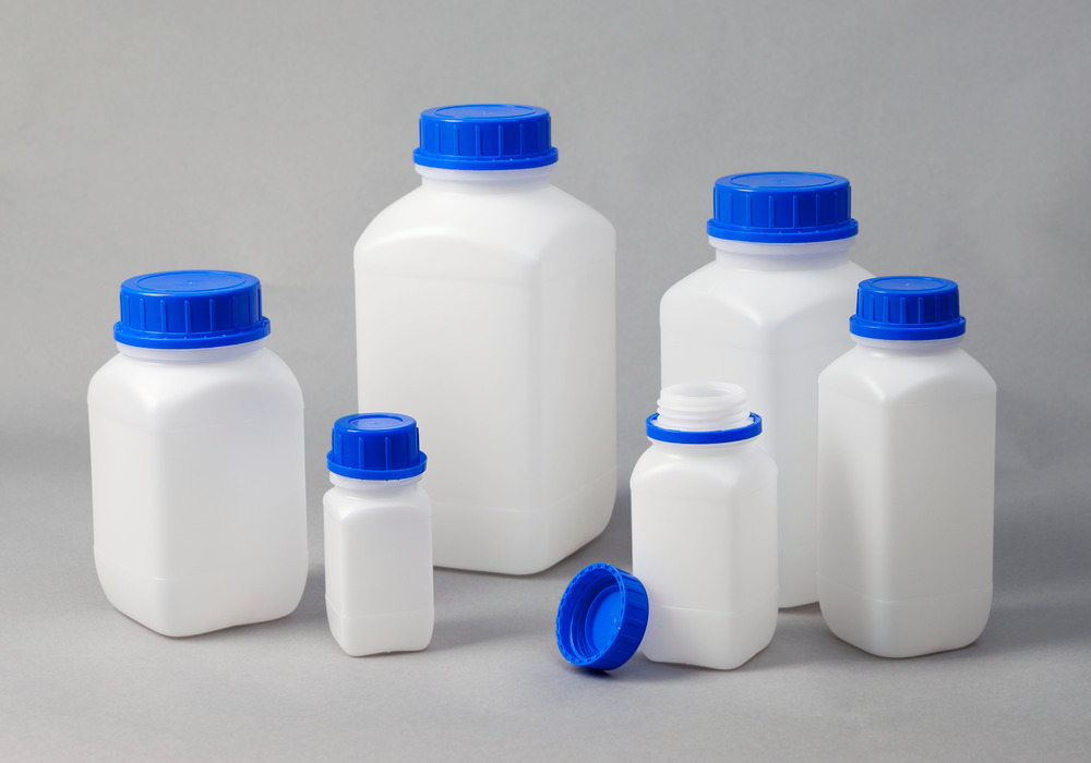Vidhalsade flaskor av HDPE, kantiga, naturtransparenta, 500 ml, UN-godkända 15 st. - 4