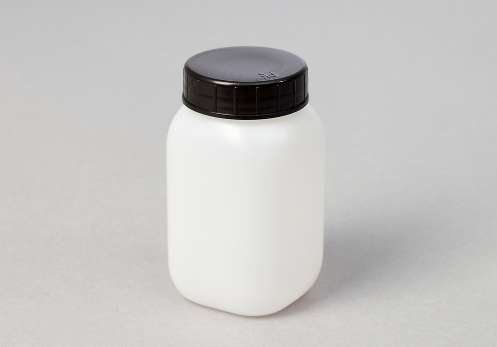 Flaske med bred hals, af HDPE, kantet, transparent, 250 ml, 24 stk.