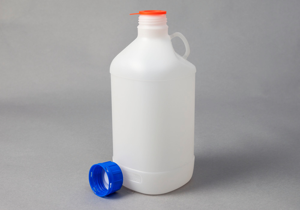 Flaske med smal hals, av HDPE, kantet, transparent, 2500 ml, med UN-godkjenning, 12 stk. - 2