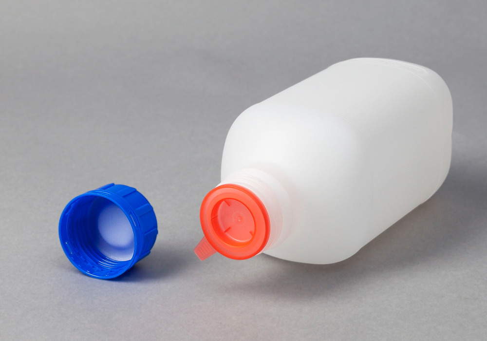 Kapeakaulainen pullo HDPE, kulmikas,luonnonväri-läpinäkyvä,1000 ml, UN-hyväksyntä, 6 kpl - 2