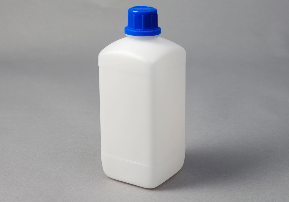 Botella de cuello estrecho en HDPE, rectangular, transparente natural, 1000 ml, 12 unidades