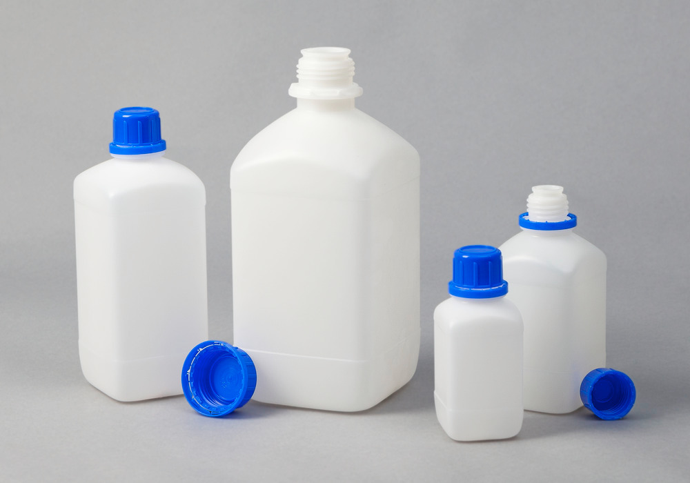 Narrow necked bottles in HDPE, square, natural-transparent, 1000 ml, 12 pieces - 2