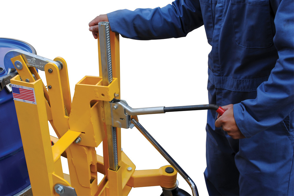 Drum Transporter - Hand Ratchet-Lift Mechanism - 880 lbs - Steel Jaw - Yellow - 8