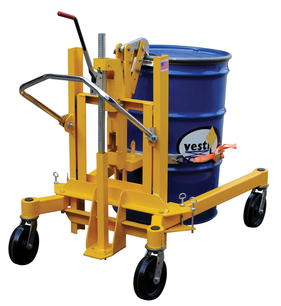 Drum Transporter - Hand Ratchet-Lift Mechanism - 880 lbs - Steel Jaw - Yellow - 5