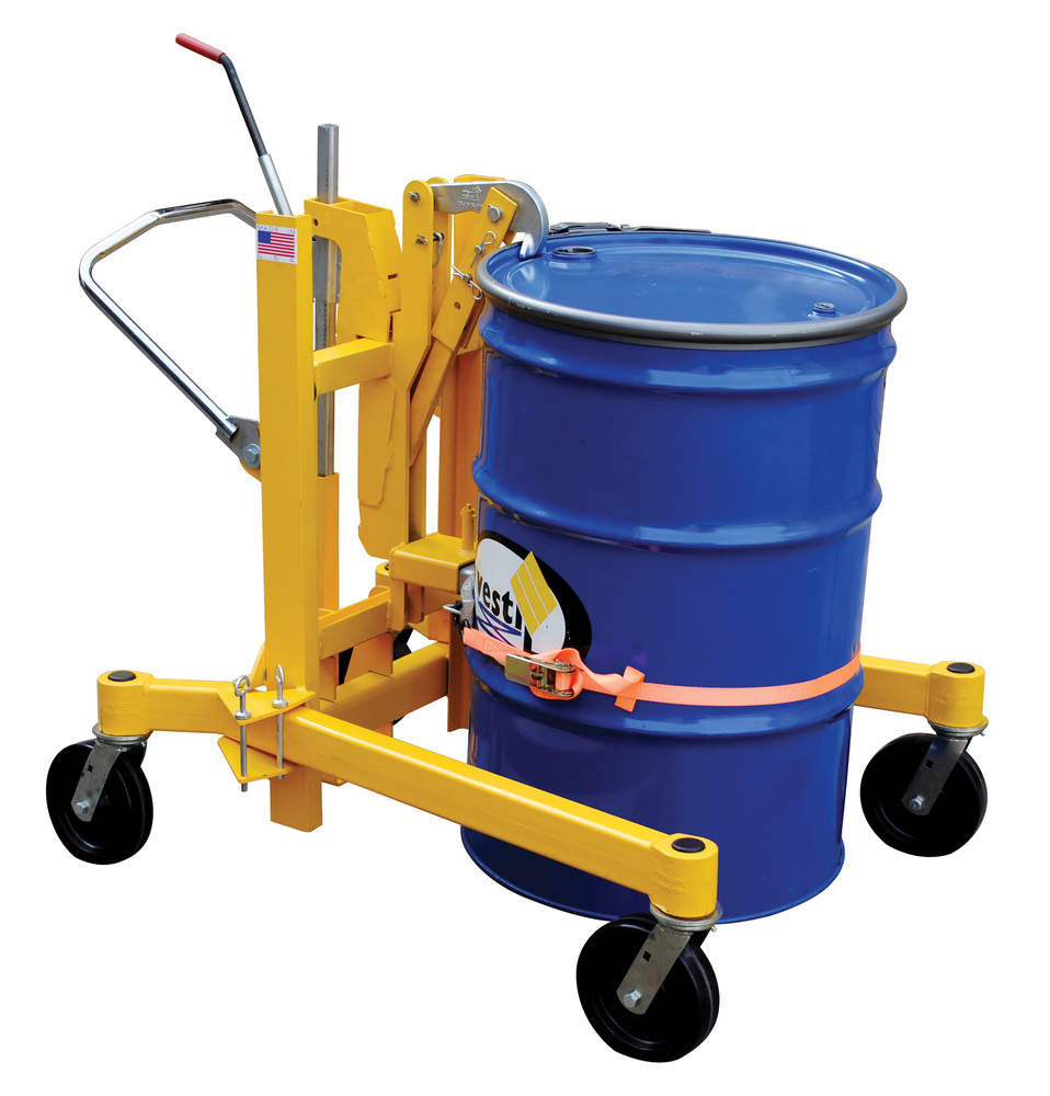 Drum Transporter - Hand Ratchet-Lift Mechanism - 880 lbs - Steel Jaw - Yellow - 4