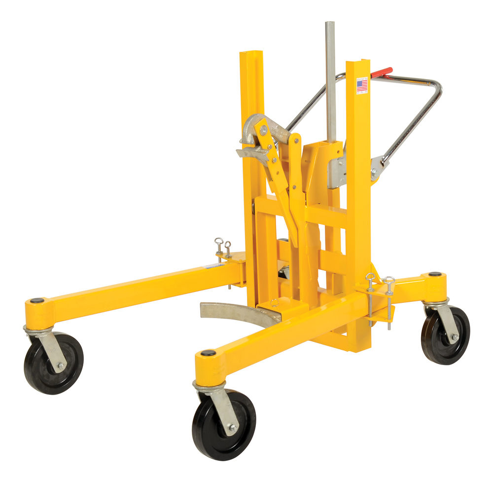 Drum Transporter - Hand Ratchet-Lift Mechanism - 880 lbs - Steel Jaw - Yellow - 2