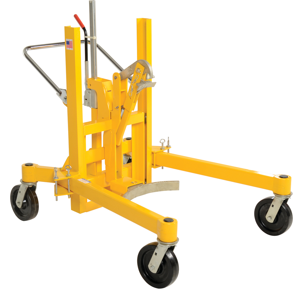 Drum Transporter - Hand Ratchet-Lift Mechanism - 880 lbs - Steel Jaw - Yellow - 1