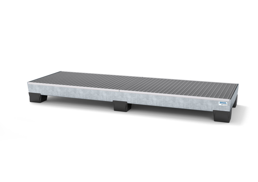 Cubeto retención pro-line en acero para 4 bidones, galvanizado, con patas y rejilla, 816x2470x250 mm - 1