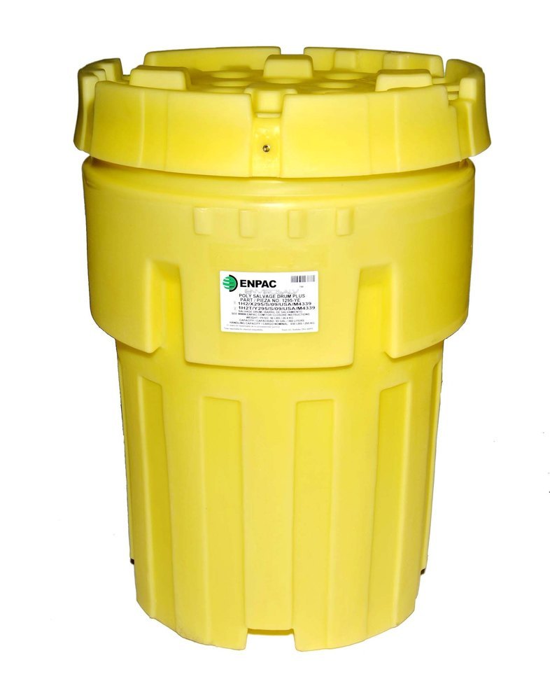 Overpack Salvage Drum - 95-Gallons - Poly Construction - Stackable - High-Viz Yellow - 1295-YE - 1