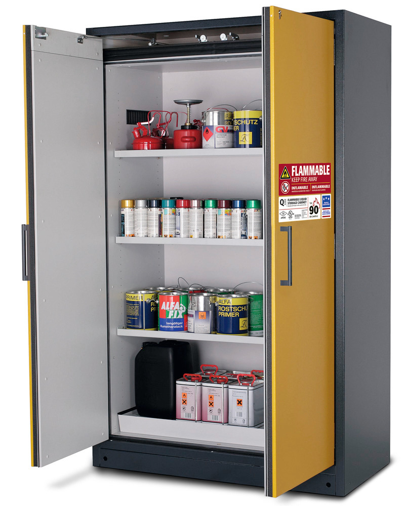 asecos safety storage cabinet, 90min fire resistant ,8.7 gal sump, 2 doors - 1