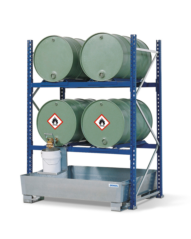 Drum Rack with Spill Containment Sump - 4 Drum Horizontal Capacity - 2 Levels - Galvanized - 1