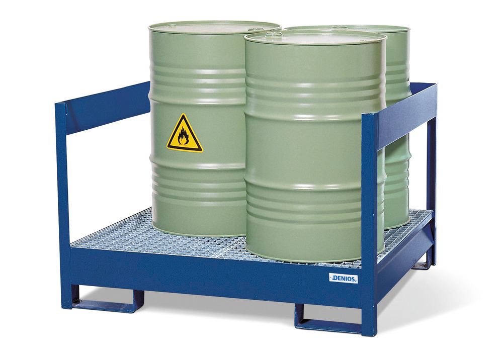 Transport Spill Containment Pallet - 4 Drum Capacity - Side Rails - Forklift Access - 1
