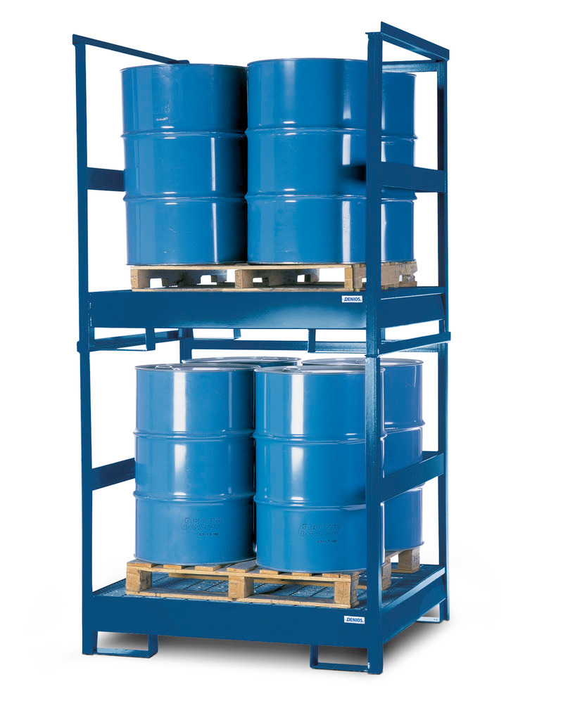 Transport Spill Containment Pallet - 4 Drum Capacity - Stackable - Side Rails - Painted Steel - 1