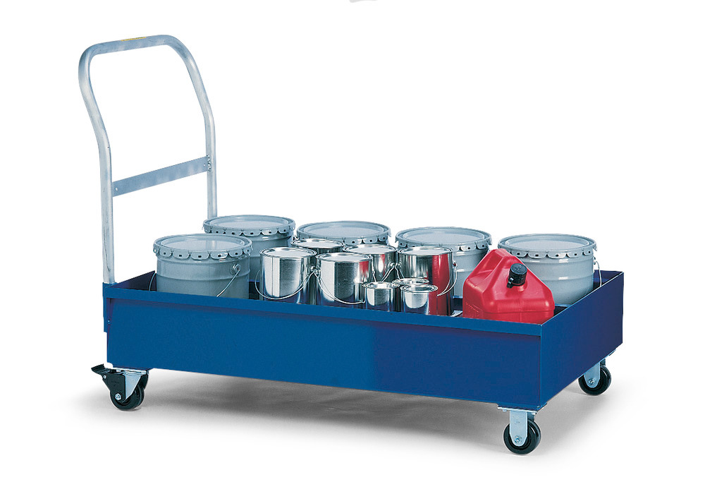 Spill Cart - 2 Drum Capacity - Painted Steel Construction - No Grating - Secure Storage - 1