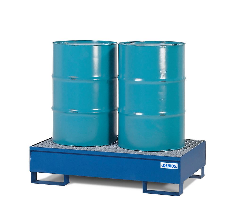 Spill Containment Pallet - 2 Drum Capacity - Removable Galvanized Grating - Painted Steel - 1