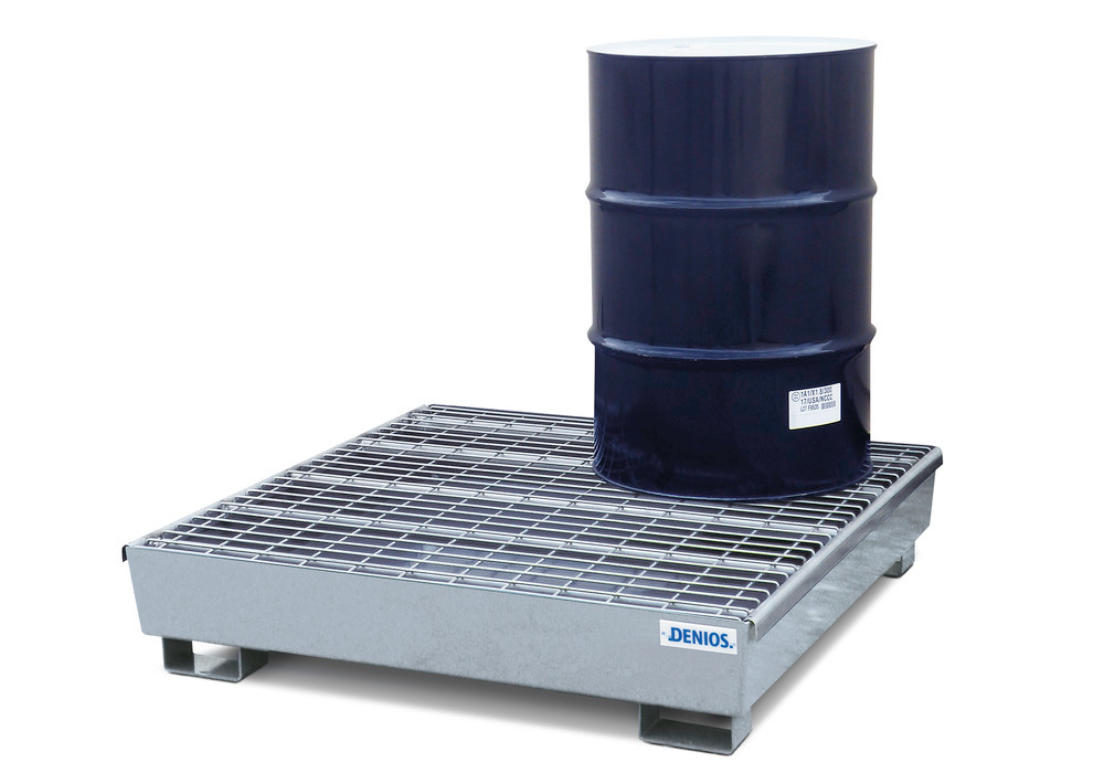 Base Line Spill Pallet - 4 Drum Capacity - Removable Grating - Forklift Access - Galvanized Steel - 1