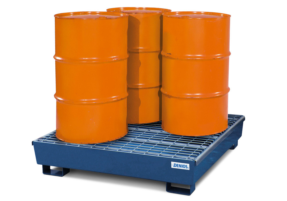 Base Line Spill Pallet - 4 Drum Capacity - Removable Grating - Forklift Access - Painted Steel - 1