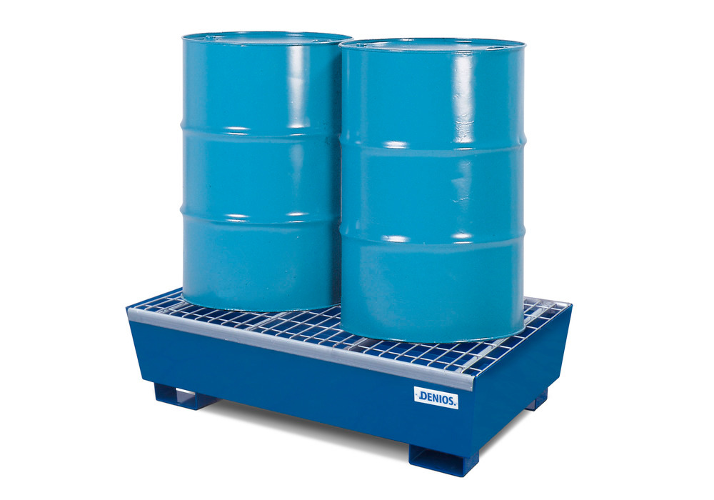 Base Line Spill Pallet - 2 Drum Capacity - Removable Grating - Forklift Access - Painted Steel - 2