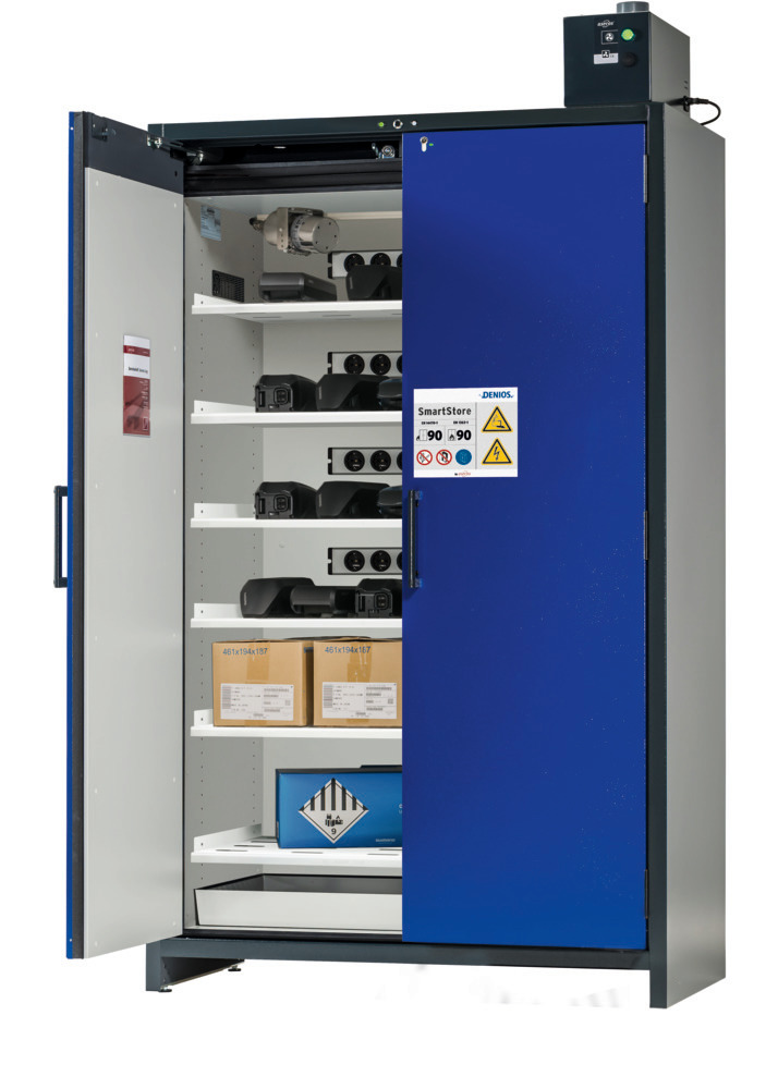 Lítium-ion akkumulátor töltő szekrény SmartStore, 6 polclappal, sz: 1200 mm - 1