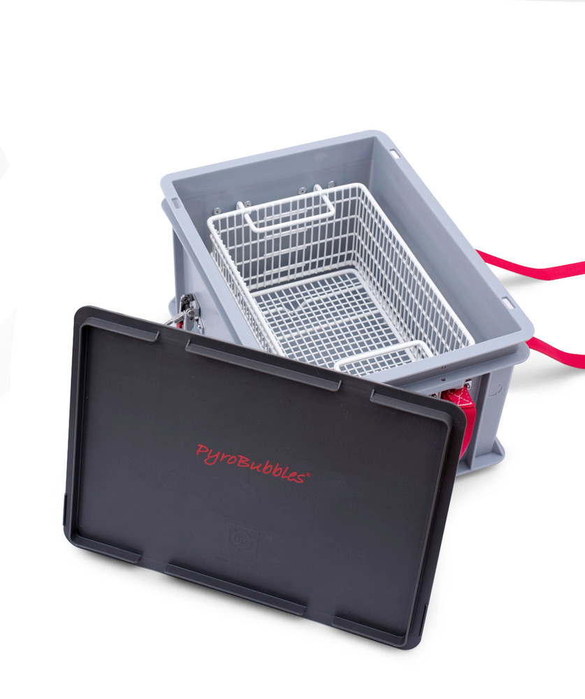 Lithium-ion battery transport box in PP, 11 l, XS-Box 2 Advanced, filling PyroBubbles® - 2