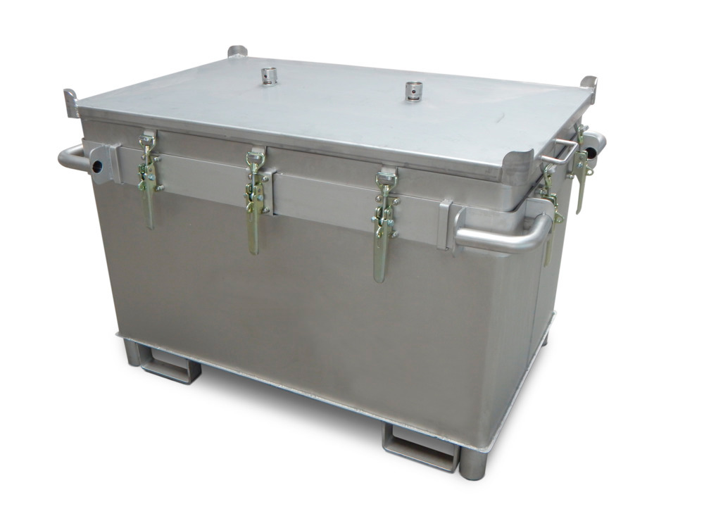 Transportboks M-Box X1 til lithium-ion-batterier, rustfrit stål, 466 liter, fyldstof PyroBubbles® - 1