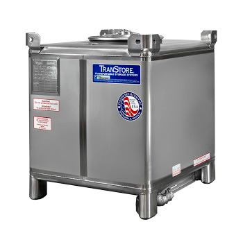 Stainless Steel IBC Tote - 550-Gallon - Minimal Maintenance - One-Piece Sloped Bottom - 1
