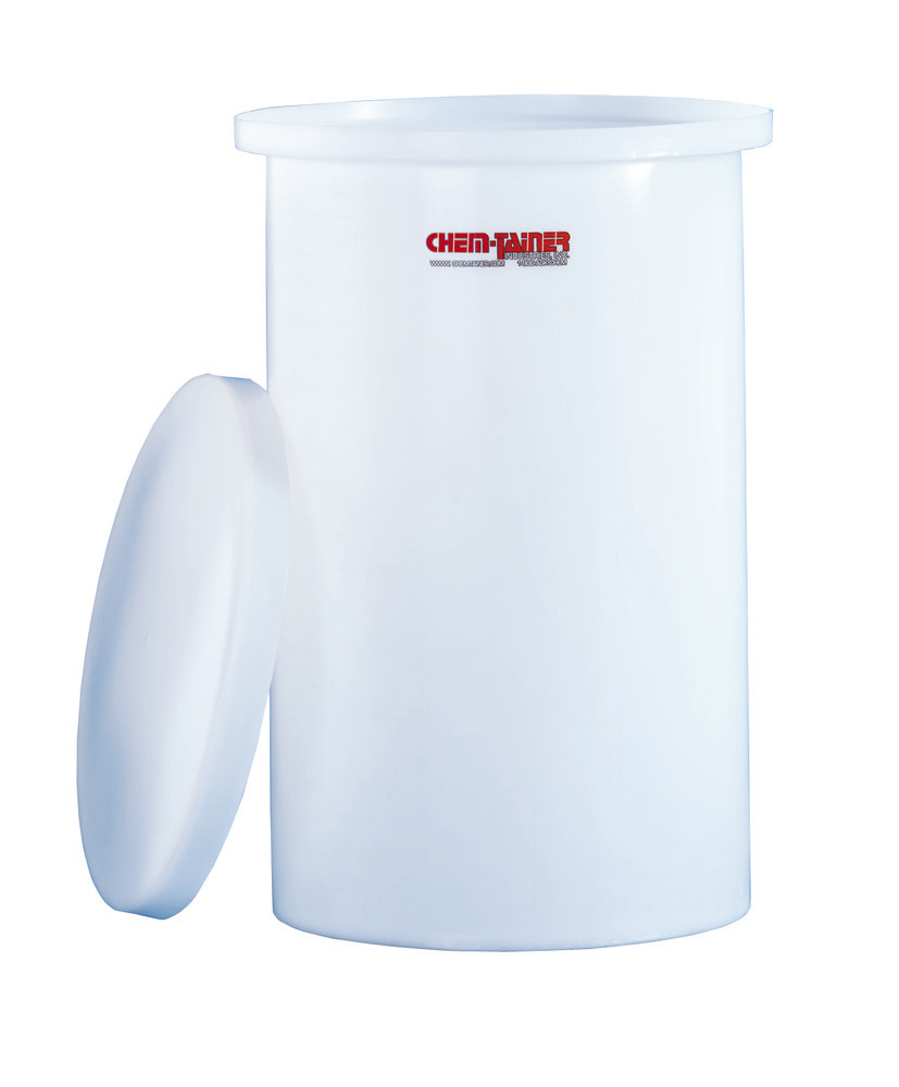 Poly Storage Tank - 150 Gallon - Hinged Lid - Flat Bottom - Cylindrical - Chemical/Impact Resistant - 2