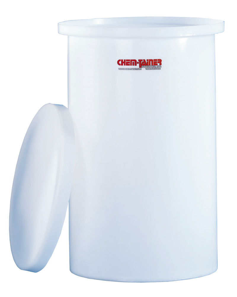 Poly Storage Tank - 100 Gallon - Hinged Lid - Flat Bottom - Cylindrical - Chemical/Impact Resistant - 2