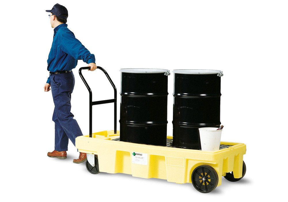 Spill Cart - Poly Construction - 2 Drum - Easily Removable Grating - Polyolefin Wheels - 5200-YE - 1