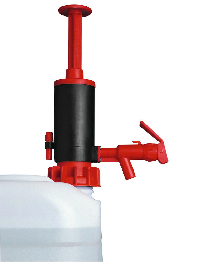 Hand Pump for Drums & Pails - Red Nitrile - Up to 4.5 gal/min for Water - 2 gal/min for SAE 30 Oil - 1