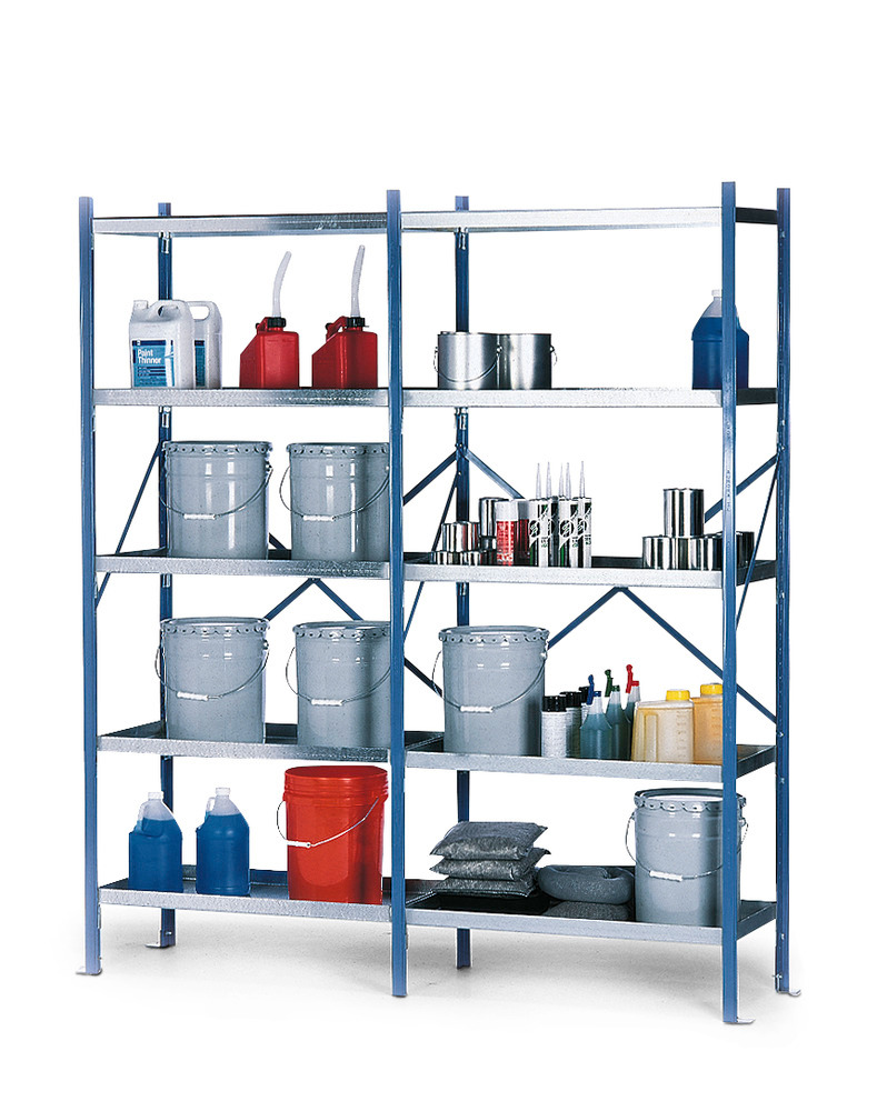 Spill Containment Shelving with Section Added - 18" Shelving - 8 Shelves - Galvanized Steel - 1