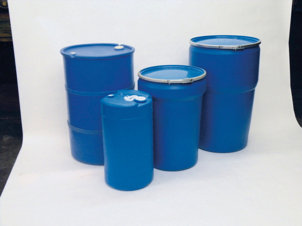 Poly Drum - 15-Gallon - Tight Head - Aggressive Chemical Storage - Blue - 1
