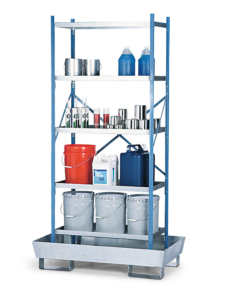 Spill Containment Shelving with Sump Base - 36 x 24 - Grated Shelving - Galvanized Construction - 1