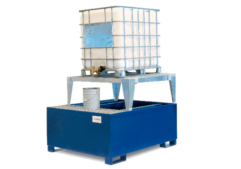 IBC Spill Containment Pallet - 1 IBC Tote - Platform & Stand Included - Painted Steel - 1