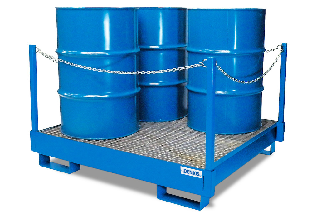 Drum Transport Pallet - 4 Drum Capacity - Posts/Chains - Painted Steel Construction - 1