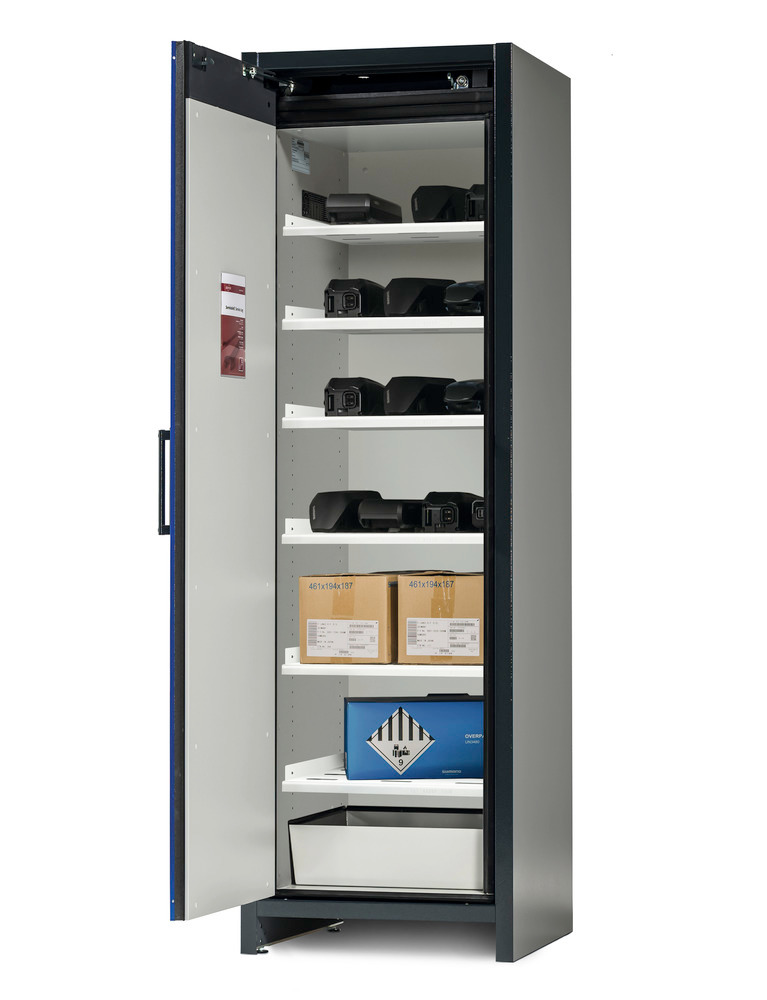 asecos Lithium-ion battery storage cabinet SafeStore, 6 shelves, W 600 mm - 1