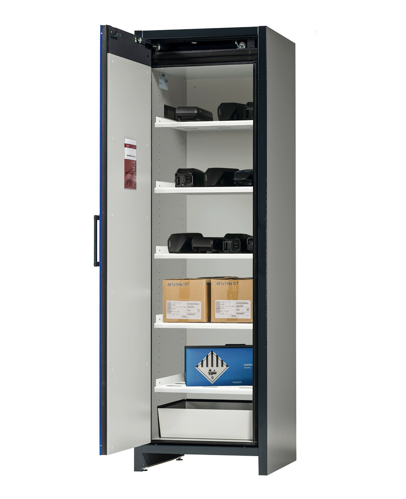 asecos lithium-ion storage cabinet, 90 Min fire resistant, 5 Shelves, 1 Door - 2