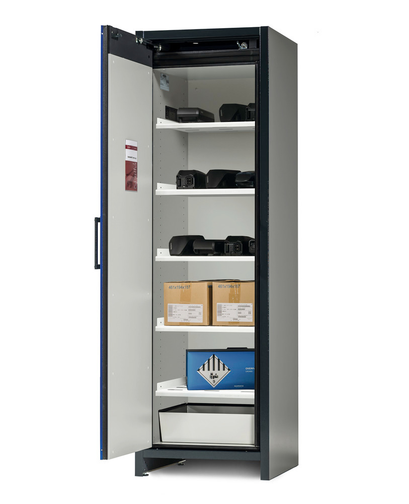 asecos lithium-ion storage cabinet, 90 Min fire resistant, 5 Shelves, 1 Door - 2