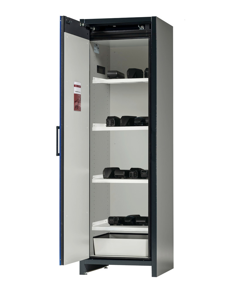 Armoire de stockage pour batteries lithium-ion, SafeStore, coupe-feu, 4 étagères, L = 600 mm - 1