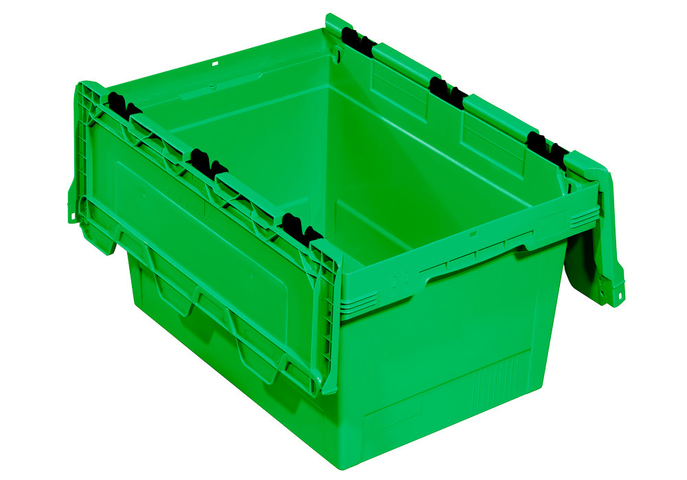 Reusable stacking container classic-line D, hinged lid, nestable,600 x 400 x 349 mm, grn, Pk =2 pc. - 1