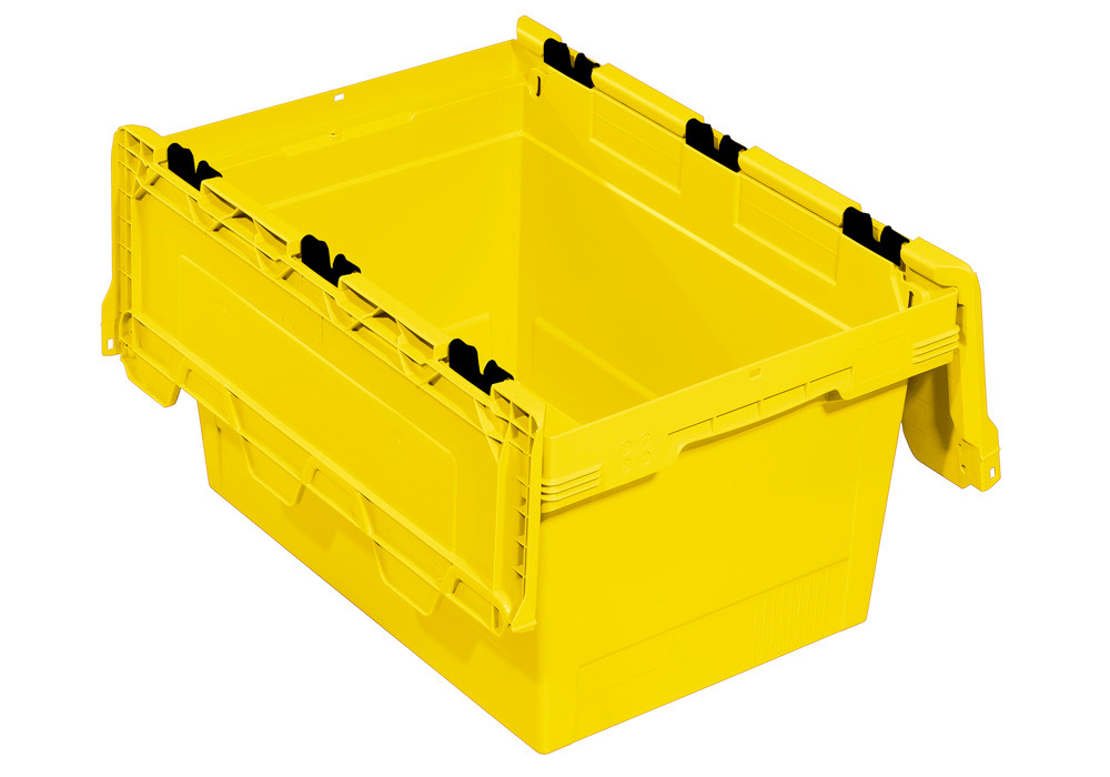 Reusable stacking container classic-line D, hinged lid, nestable,600 x 400 x 349 mm, yllw, Pk =2 pc. - 1