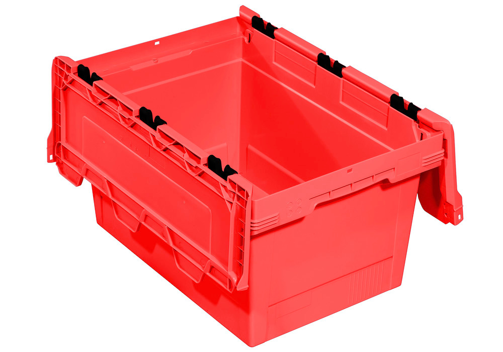Reusable stacking container classic-line D, hinged lid, nestable, 600 x 400 x 349 mm red, Pk =2 pc. - 1