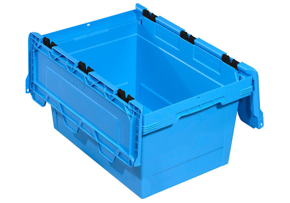 Reusable stacking container classic-line D, hinged lid, nestable, 600 x 400 x 349 mm blue, Pk =2 pc. - 1