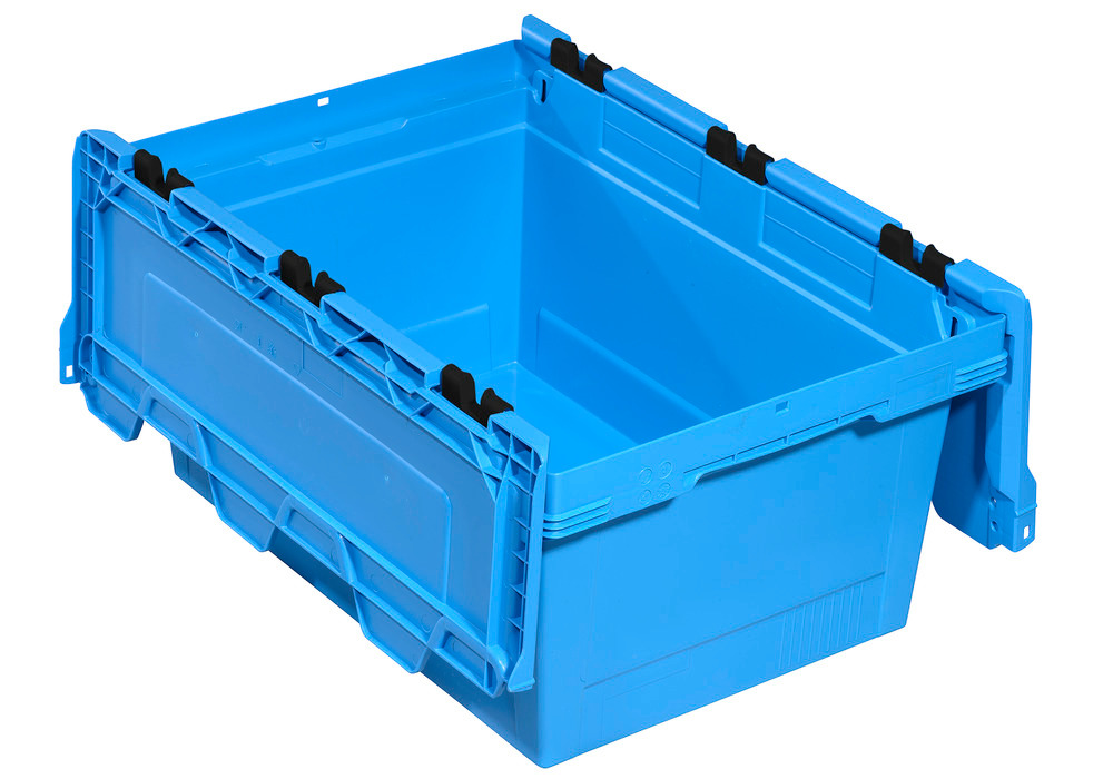 Reusable stacking container classic-line D, hinged lid, nestable, 600 x 400 x 299 mm blue, Pk =3 pc. - 1