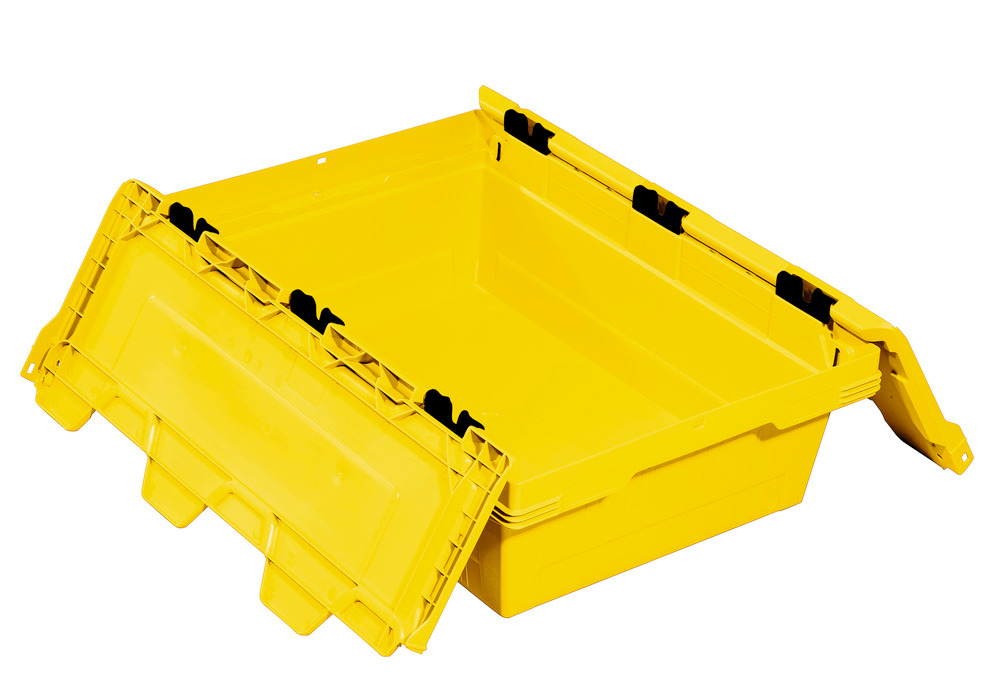 Reusable stacking container classic-line D, hinged lid, nestable,600 x 400 x 199 mm, yllw, Pk =3 pc. - 1