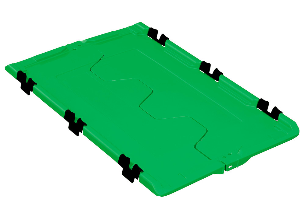 Hengslet lokk for gjenbrukbar stablebeholder classic-line D, 610 x 400 x 40 mm, grønt, 2 stk./pakke - 1