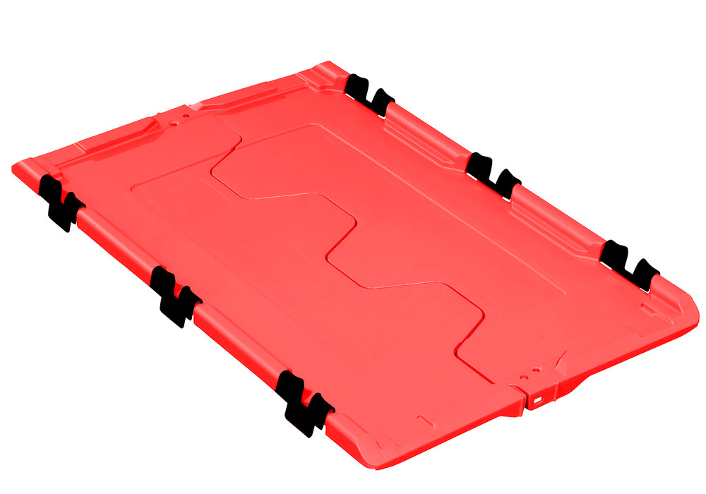 Fällbart lock för stapelbar plastback classic-line D, 610 x 400 x 40 mm, rött, 2 st./förp. - 1
