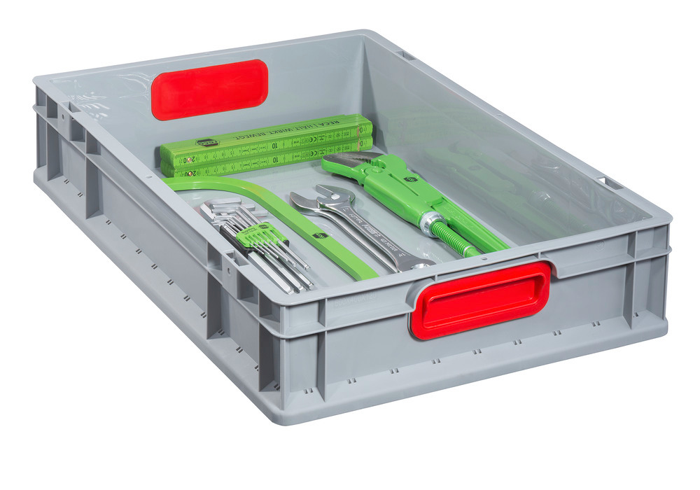 Euro stacking container classic-line B, red handles, PP, 600 x 400 x 120 mm, Pk =8 pc. - 2