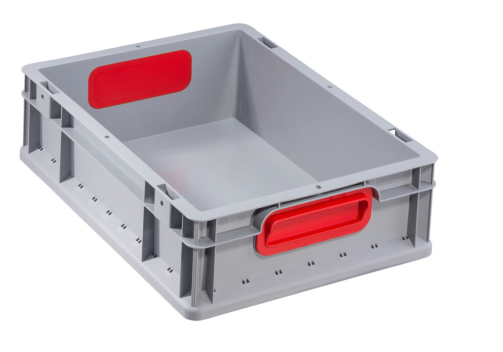 Euro stacking container classic-line B, red handles, PP, 400 x 300 x 120 mm, Pk =16 pc. - 1