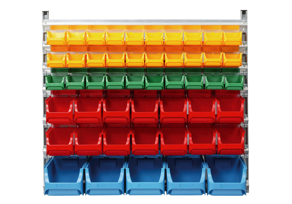 Wall rack, one side with 49 open-fronted storage bins pro-line A, 1130 x 370 x 1050 mm - 1